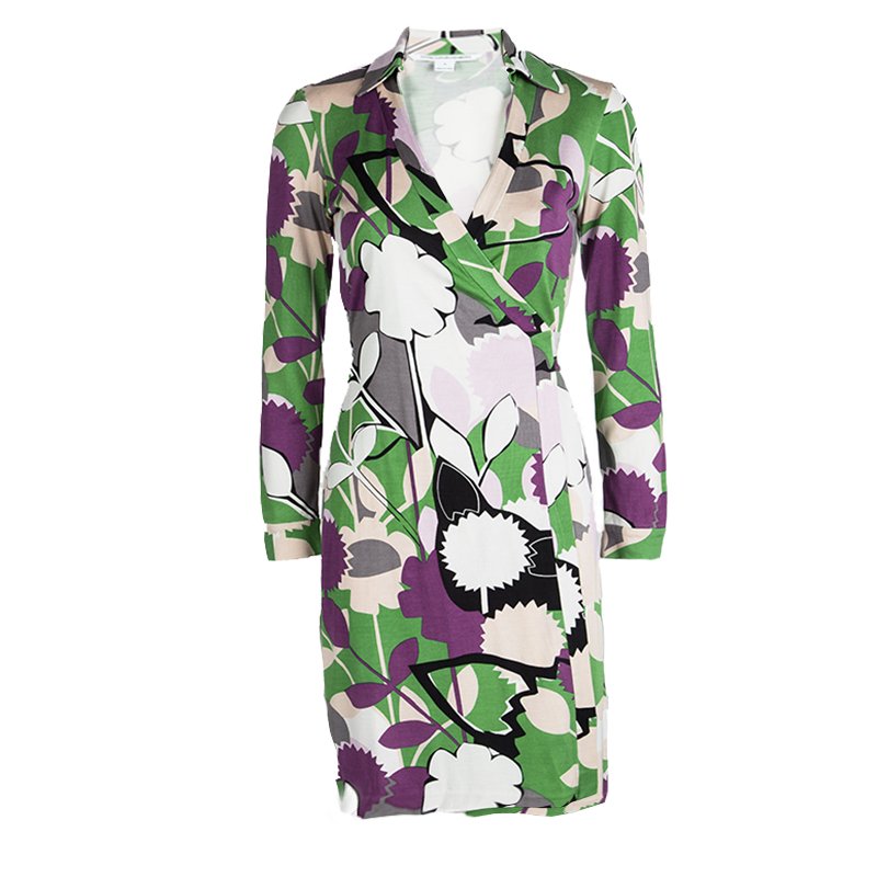Pre Owned Diane Von Furstenberg Multicolor Floral Printed New Jeanne Two Wrap Dress S