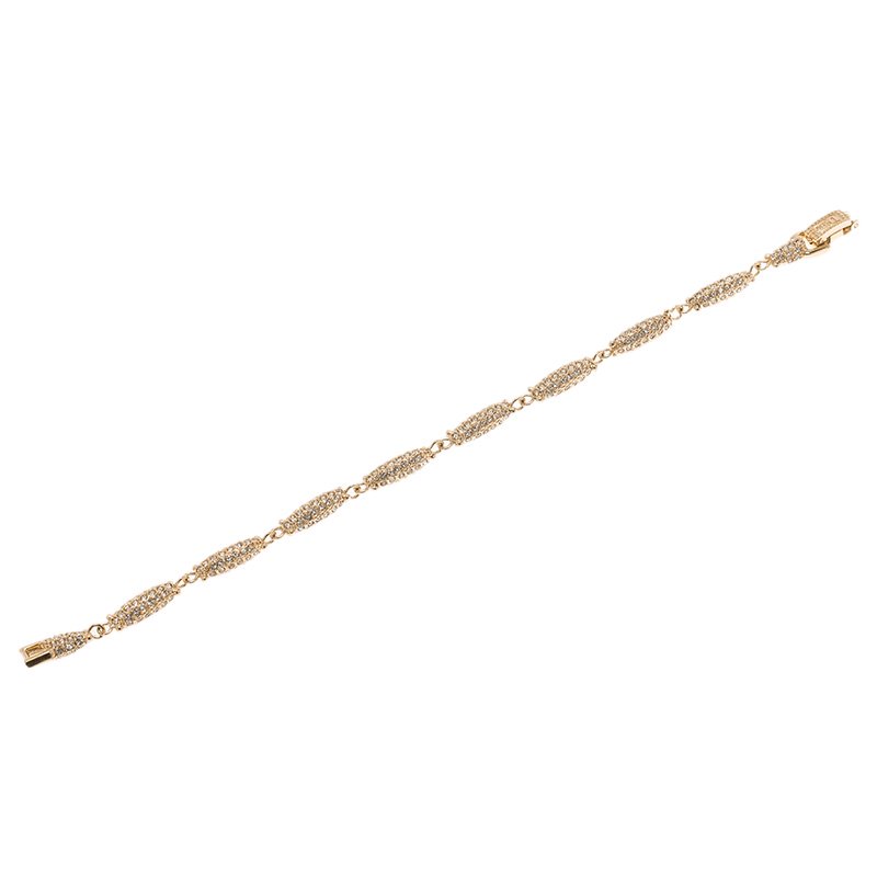 Pre Owned Dior Crystal Studded Gold Tone Bracelet Size 21 cm