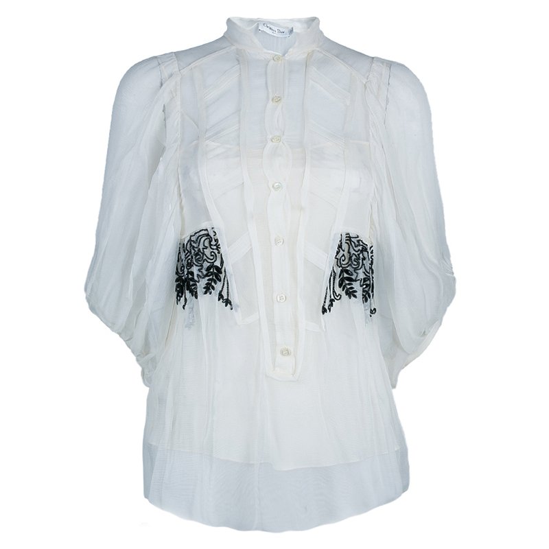 Dior White Beaded Chiffon Top M