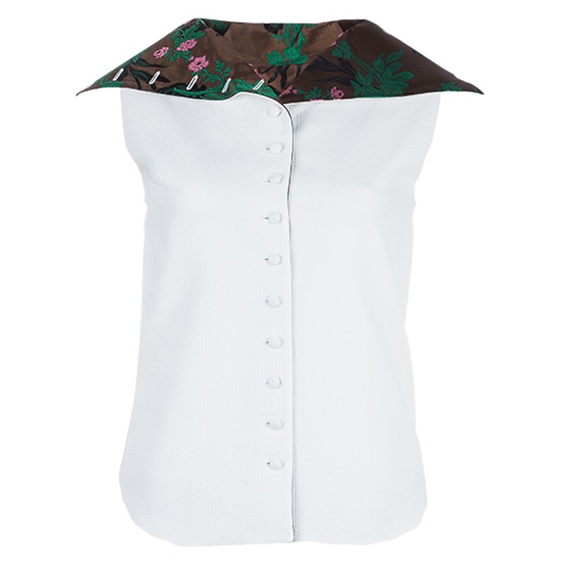 Dior White Contrast Embroidered Collar Sleeveless Buttondown Jacket S