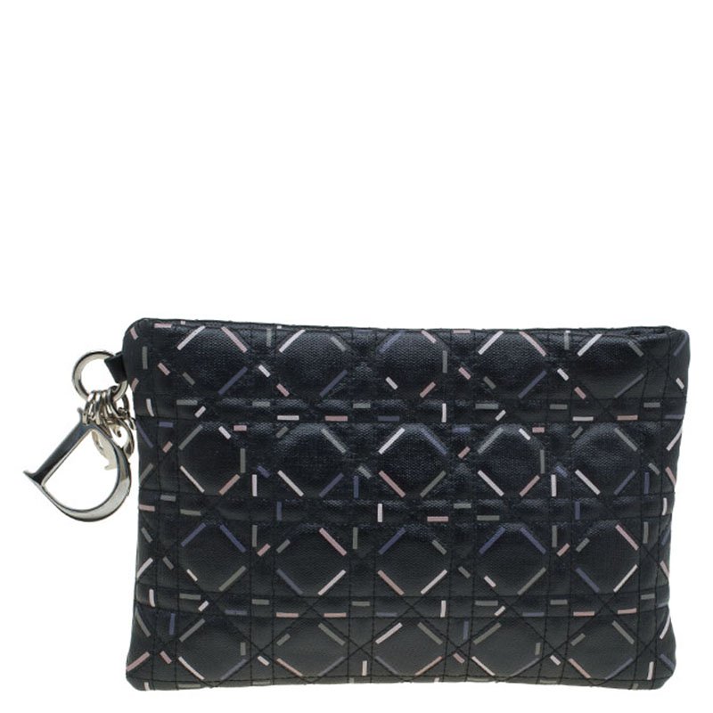 Pre Owned Dior Black Cannage Quilted Coated Canvas Panarea Clutch