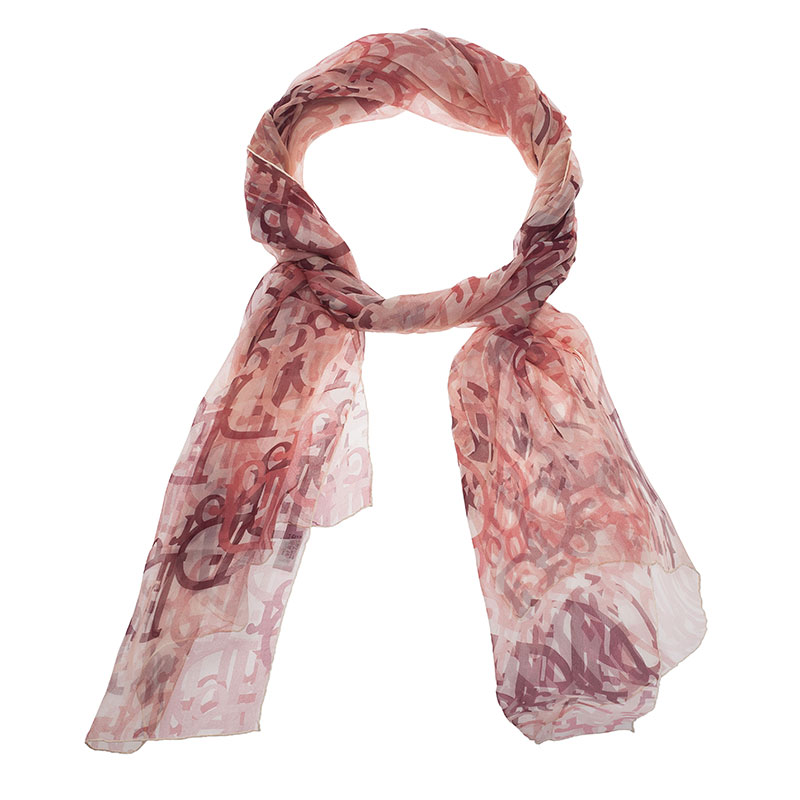 Pre Owned Dior Pink Silk Logo Scarf