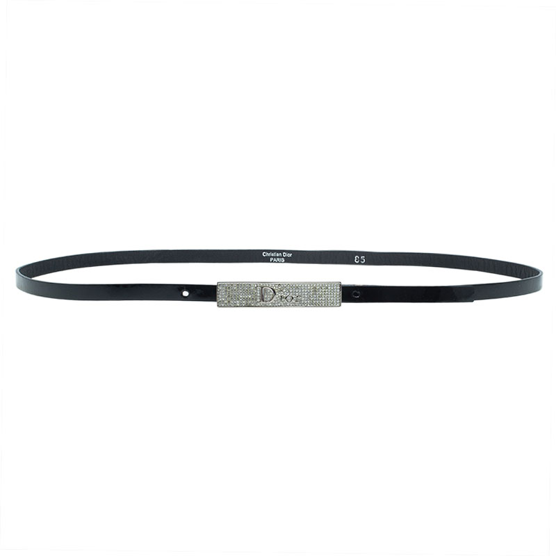 Dior Black Patent Leather Skinny Belt 85 CM