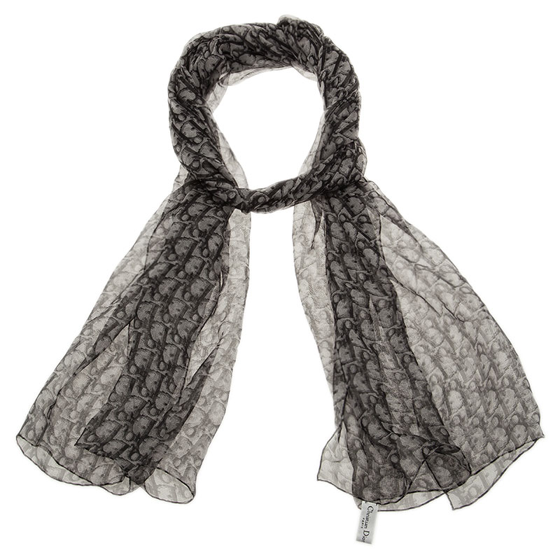 Pre Owned Dior Black Monogram Silk Stole 