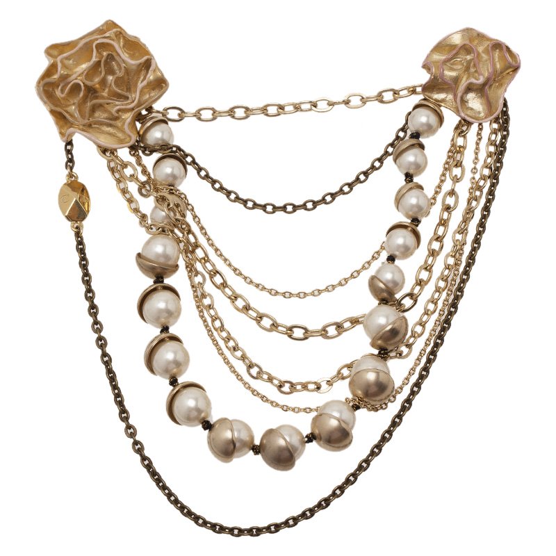 Pre Owned Dior Mise En Dior Faux Pearl Chain Brooch