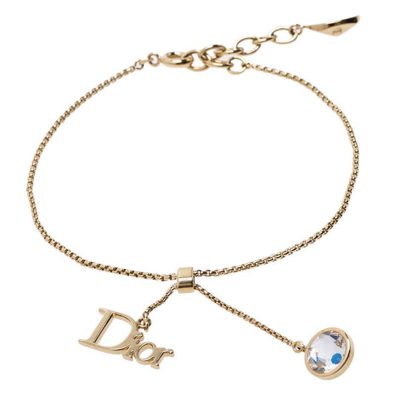 مملوكة مسبقًا Dior by Dior Gold Tone and Crystal Charm Bracelet