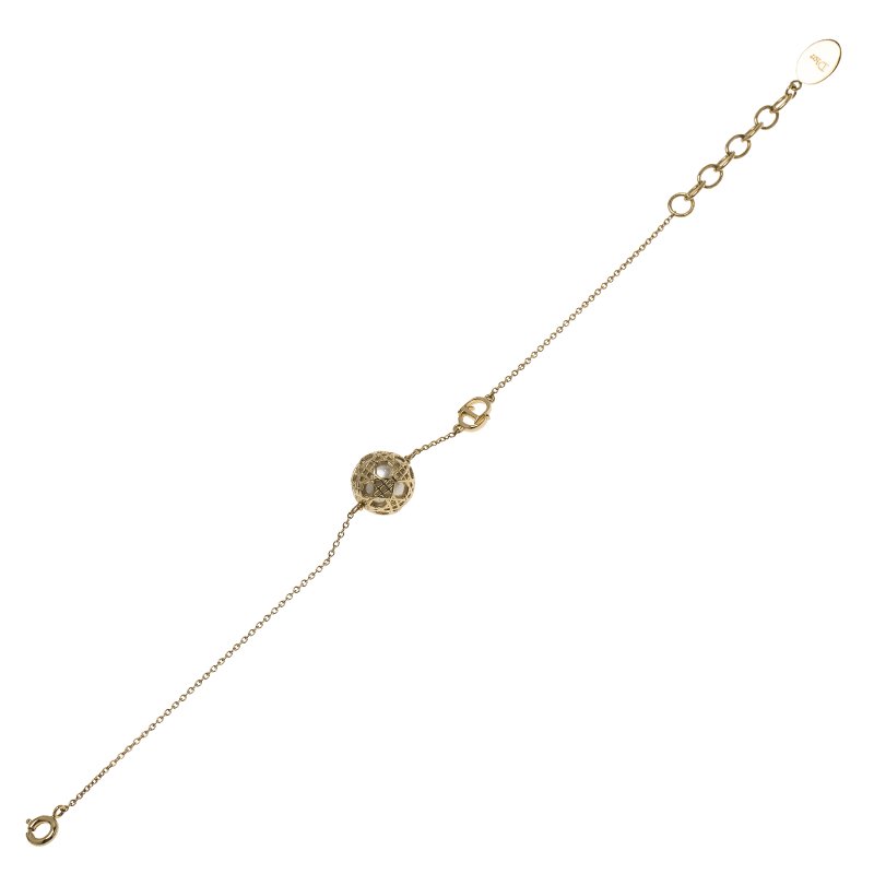 Pre Owned Dior Secret Cannage Faux Pearl Gold Tone Bracelet