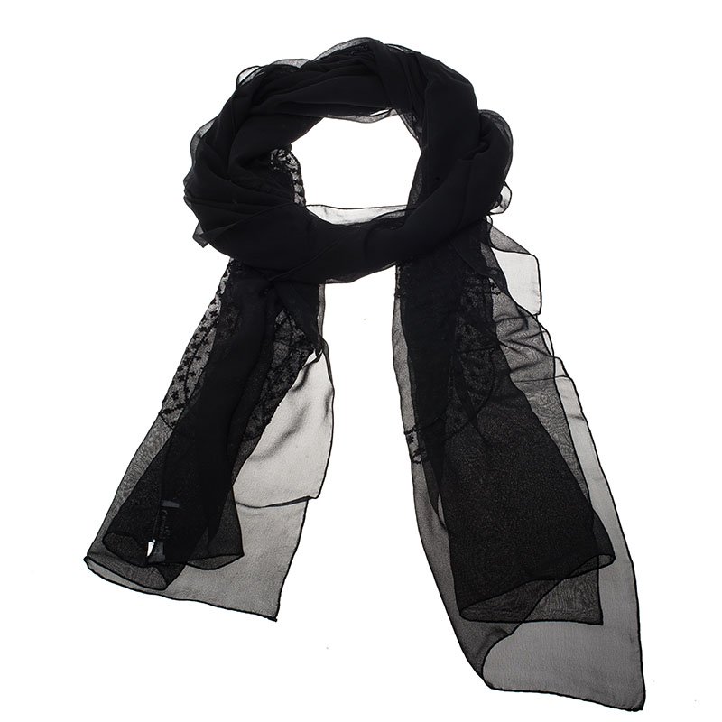 Pre Owned Dior Black Silk Beaded Logo Stole