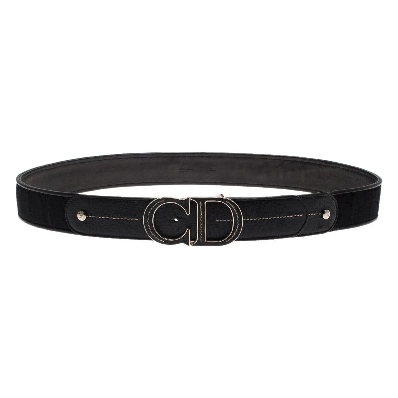Dior Black Leather and Canvas CD Logo Buckle Belt 100CM