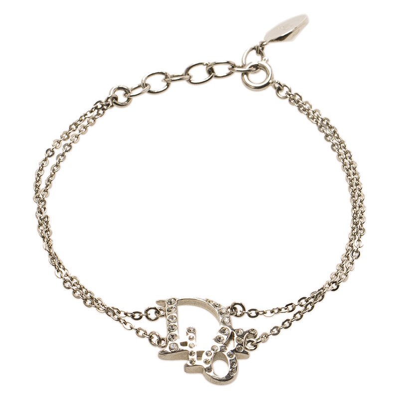Dior Oblique Crystal Logo Silver Tone Bracelet Dior | The Luxury Closet