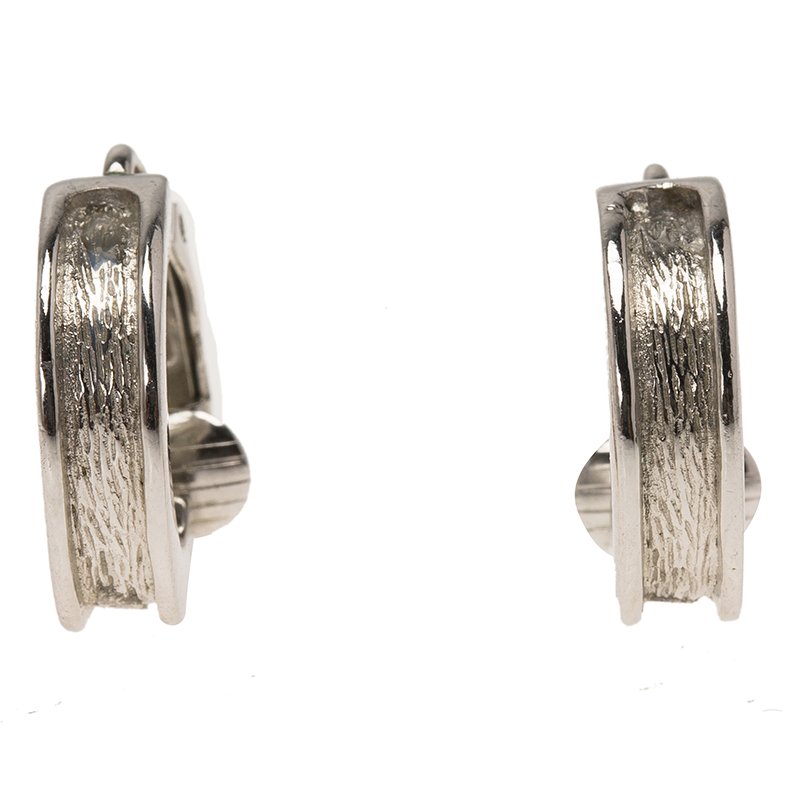 Pre Owned Dior Brushed Silver Tone Half Hoop Clip-on Earrings