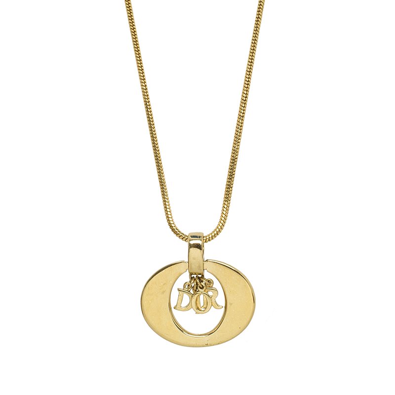 Dior Logo Charm Gold Tone Necklace