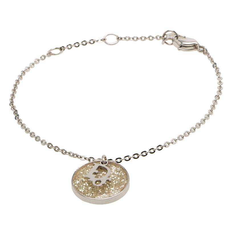 Pre Owned Dior Silver Metal Oblique Logo charm Bracelet