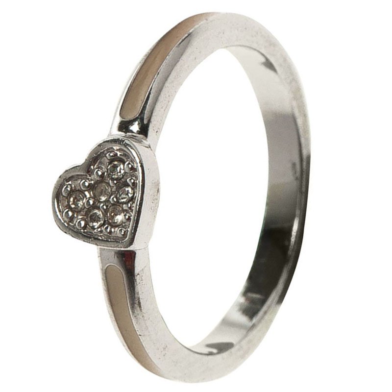 Pre Owned خواتم ديور 3 أشكال لون فضي قلوب ايناميل كريستال مقاس 52