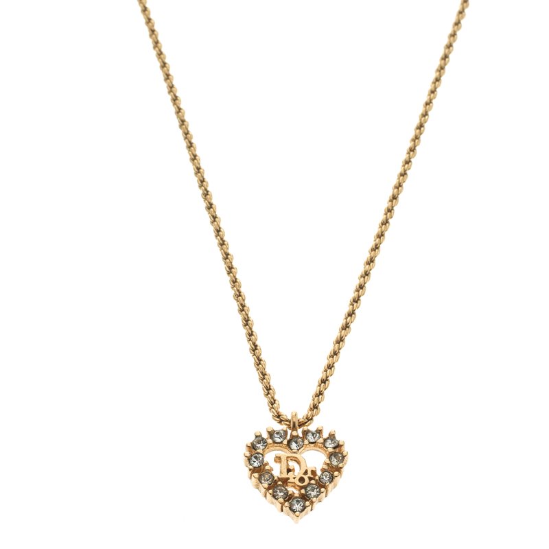Dior Gold-tone Crystal Embellished Heart Pendant Necklace