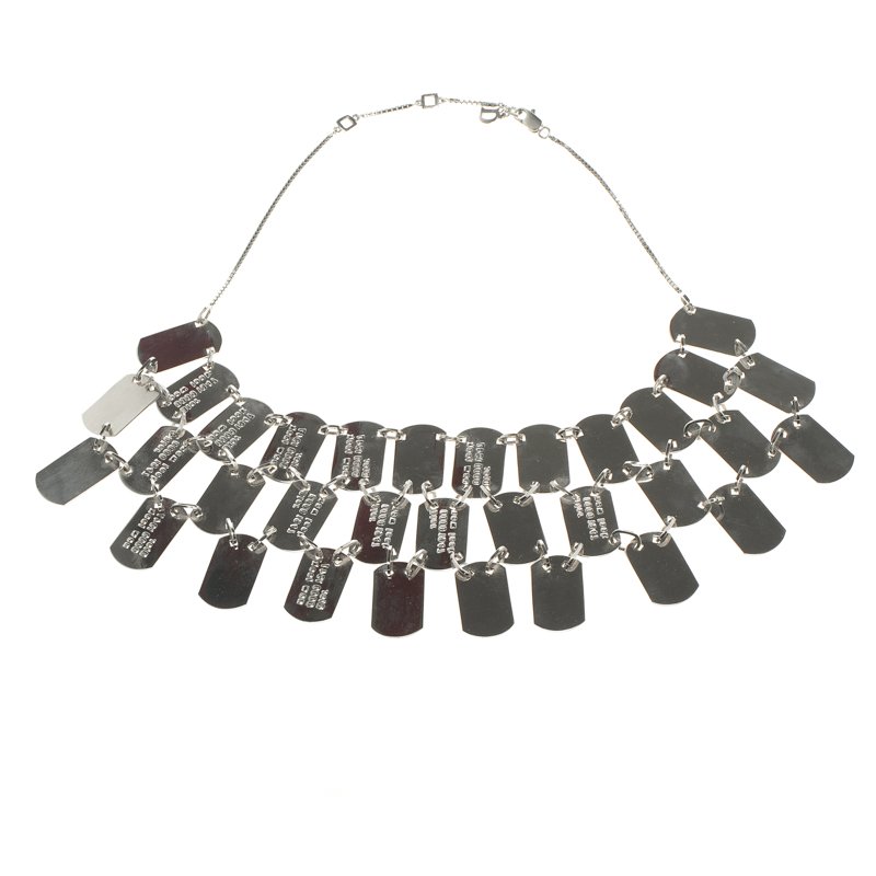 Pre Owned Dior Silver Tone Tag Tiered Necklace