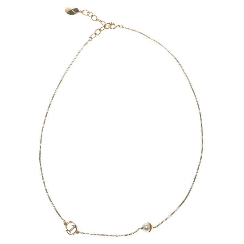 Pre Owned Dior Mise en Dior Faux Pearl Gold Tone Necklace