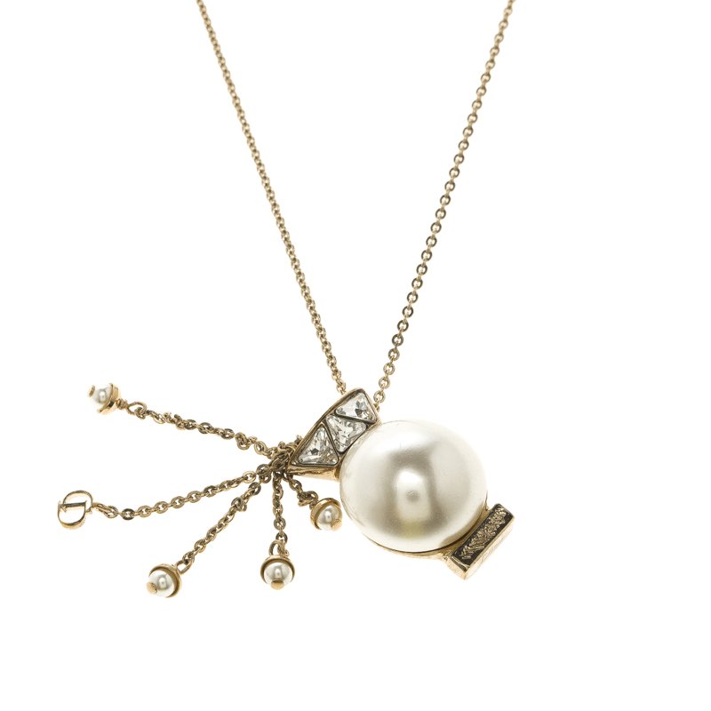 مملوكة مسبقًا Dior Gold-Tone Faux Pearl Aquarius Tell Me Dior Necklace 