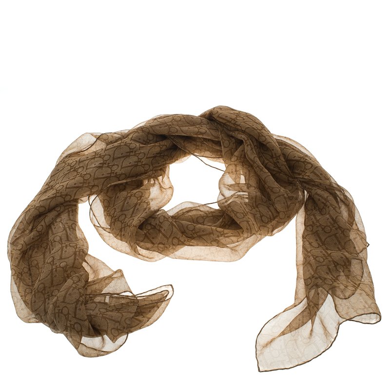 Pre Owned وشاح ديور حرير بني مونوغرامي مطبوع