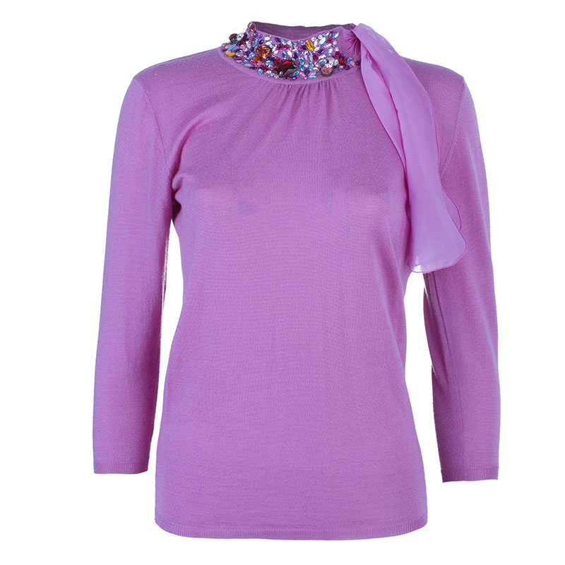 Pre Owned Dior Fuschia Embellished Sweater S