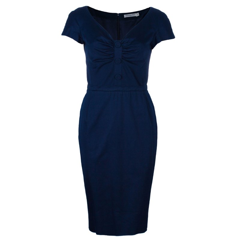 Dior Navy Blue Cotton Knee-length Dress M