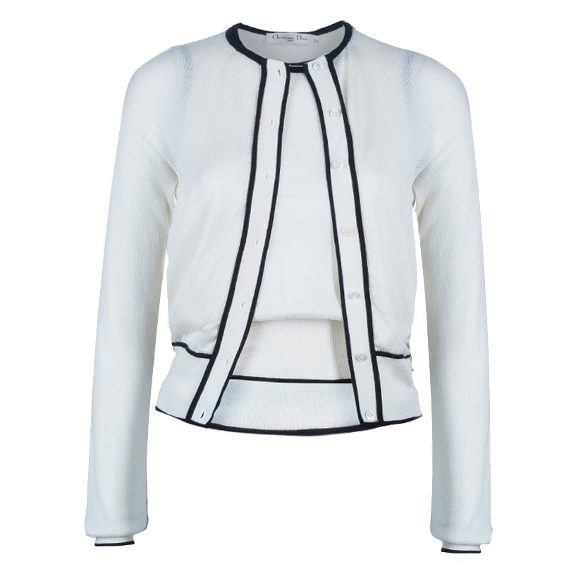 Pre Owned Dior Monochrome Knit Top And Cardigan Set M