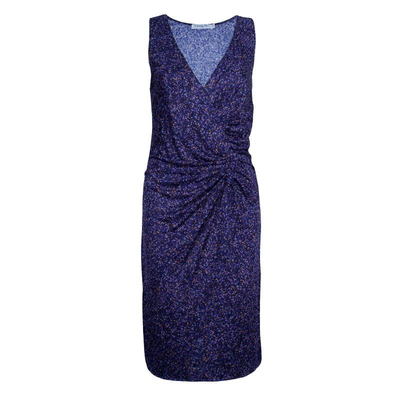 Dior Multicolor Print Sleeveless Draped Dress M