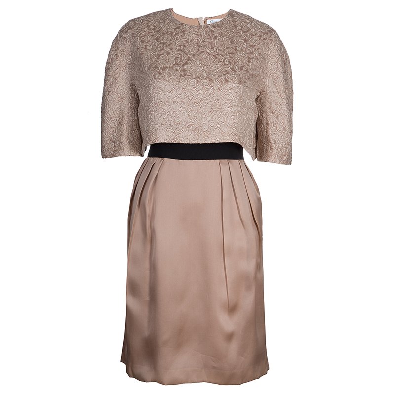 Dior Beige Jacquard Silk Dress L
