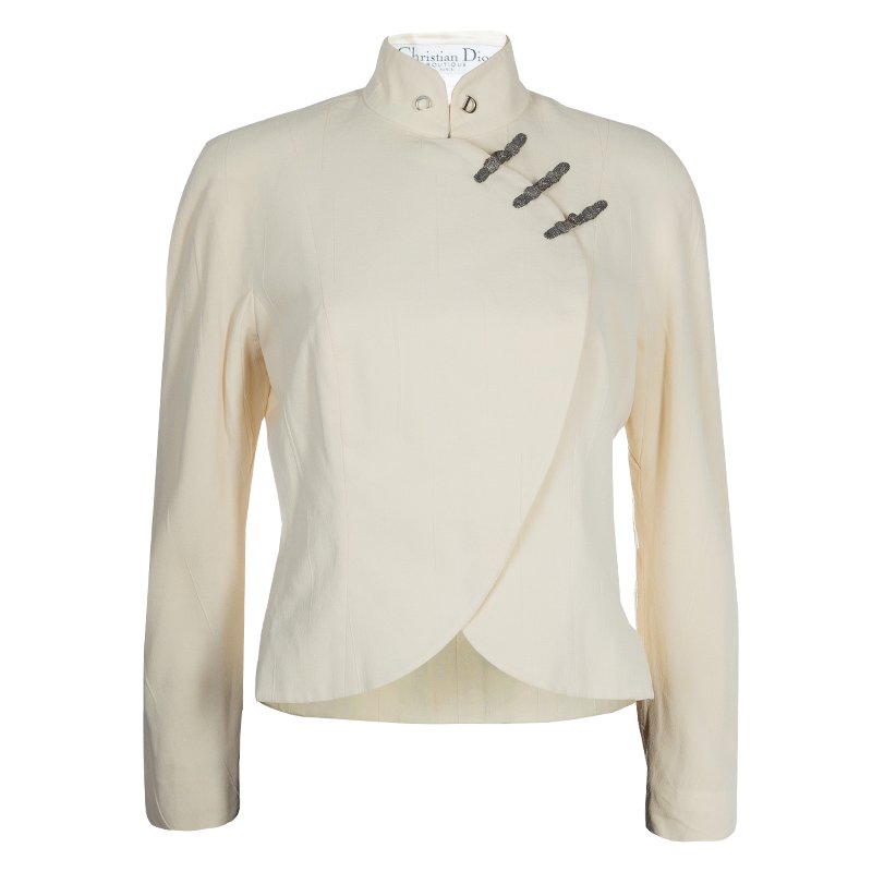 Dior Cream Frog Button Closure Mandarin Collar Jacket M