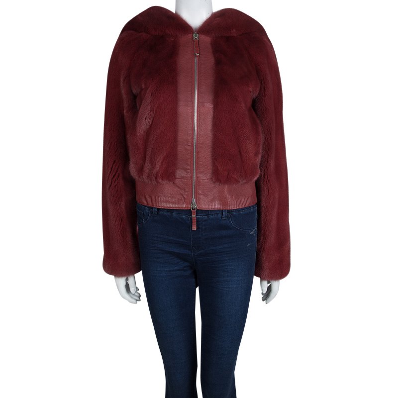 Dior Red Mink Fur And Leather Hooded Jacket S