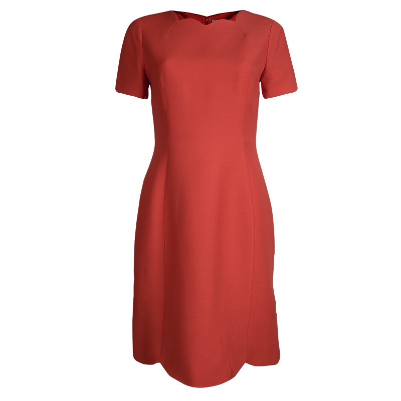 Pre Owned Dior Red Wool Scalloped Bottom Shift Dress M