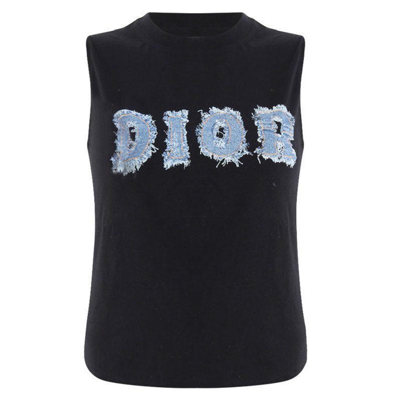Dior Black Denim Logo Sleeveless Knit Top M