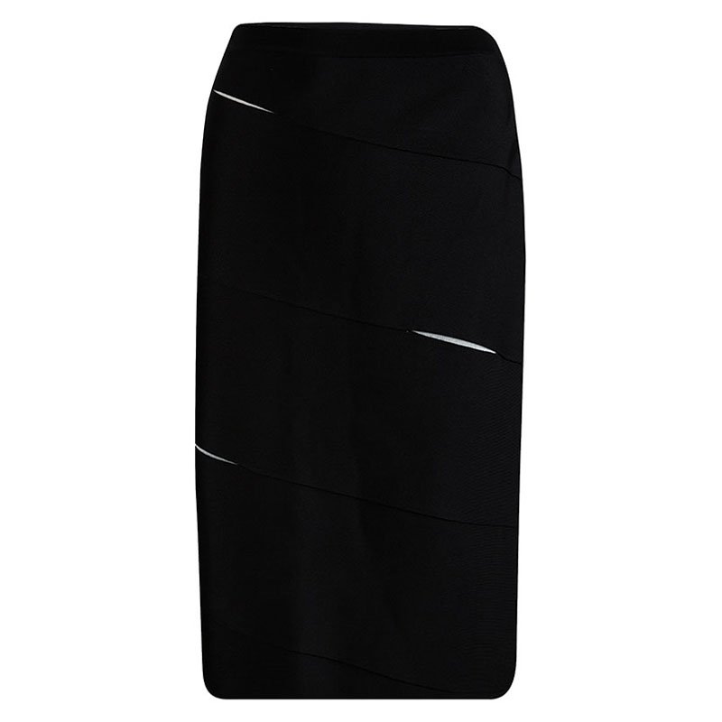 Dior Black Knit Paneled Pencil Skirt M