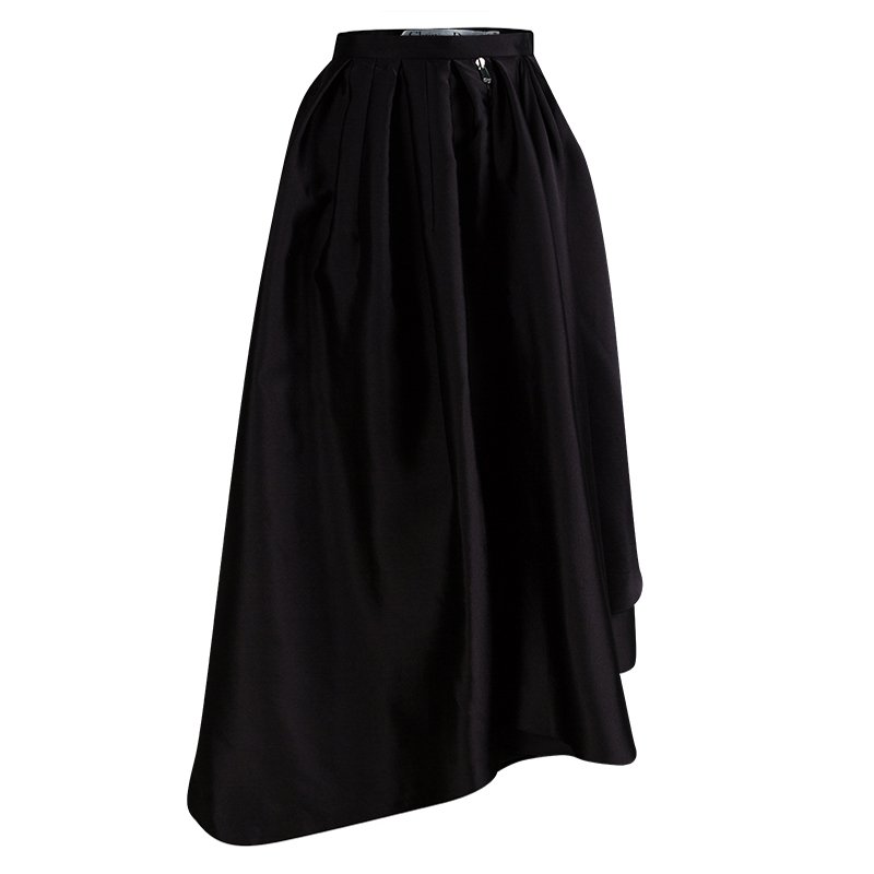 Pre Owned Dior Black Silk Zip Detail Pleated Maxi Skirt S
