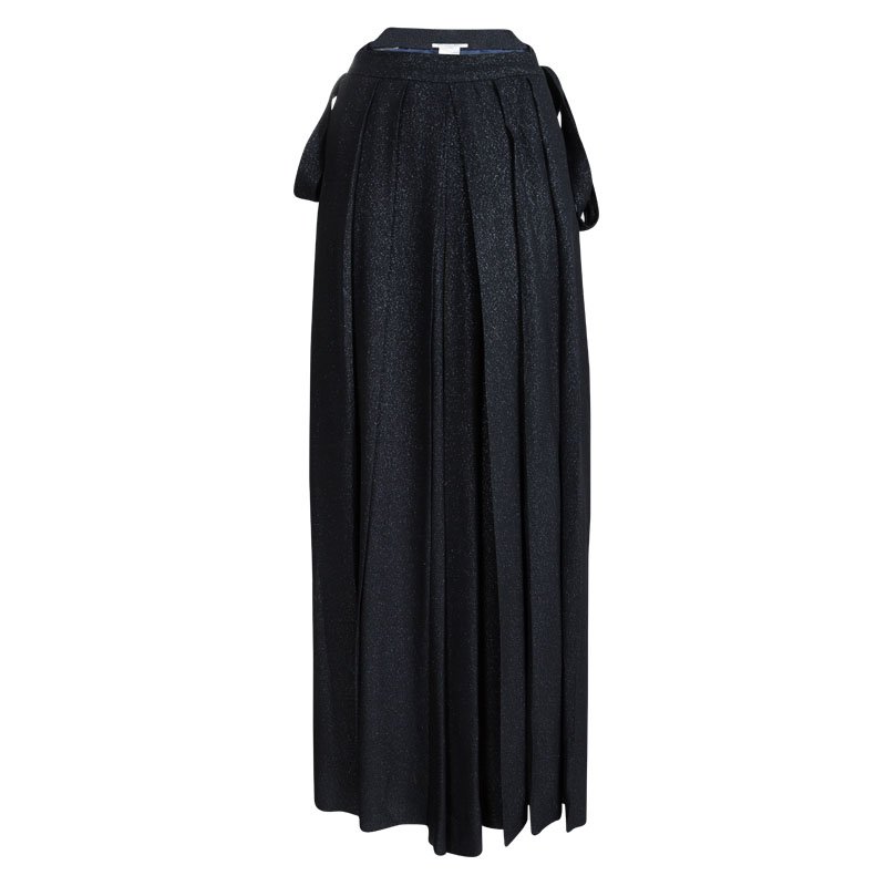 Pre Owned Dior Boutique Navy Blue Glitter Detail Pleated Palazzo Pants L