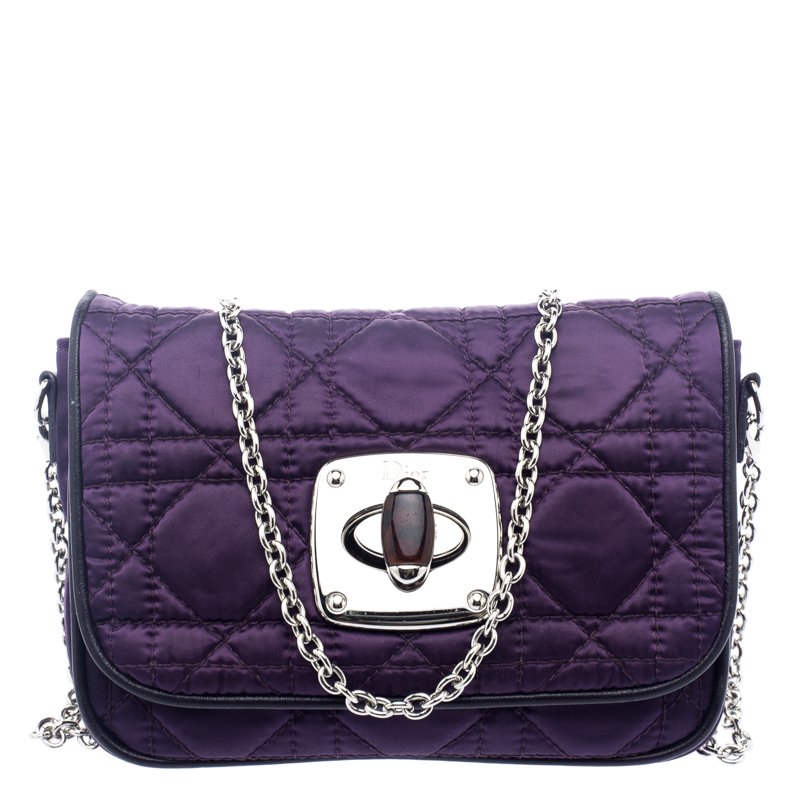 Pre Owned Dior Purple Nylon Charming Lock Chain Crossbody Bag