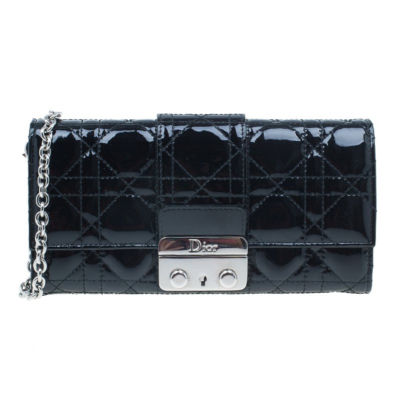 Dior Black Patent Leather Cannage Quilted New Lock Wallet