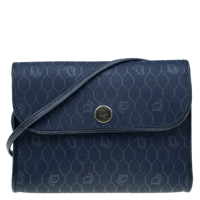 Pre Owned Dior Blue Coated Canvas Vintage Crossbody Bag