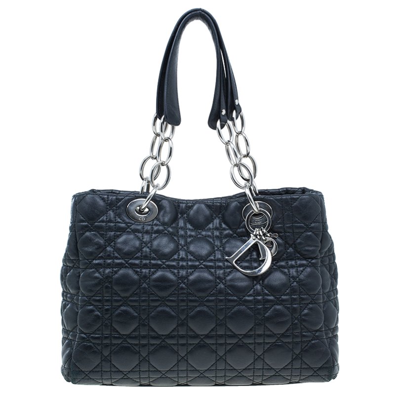 Pre Owned Dior Black Cannage Quilted Soft Leather Small Dior Shopping Tote