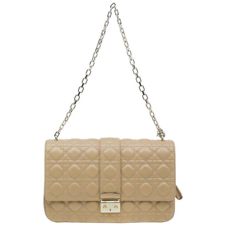 Dior Beige Quilted Leather Large Miss Dior Flap Bag