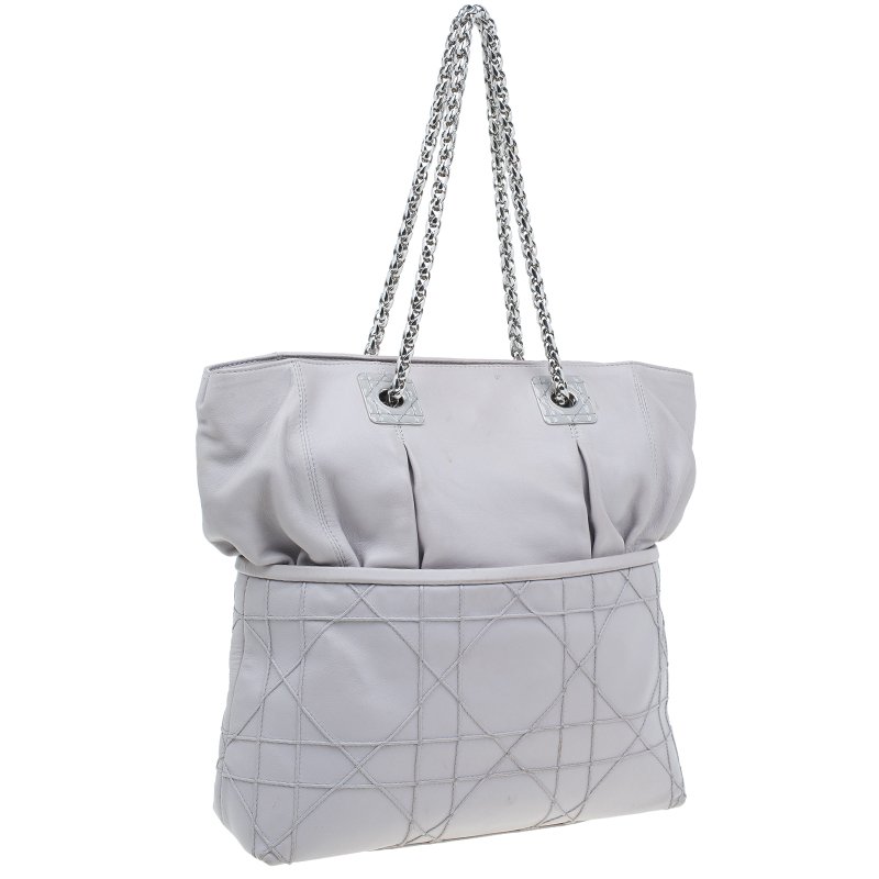 Dior Pale Grey Cannage Quilted Leather So Tote Bag
