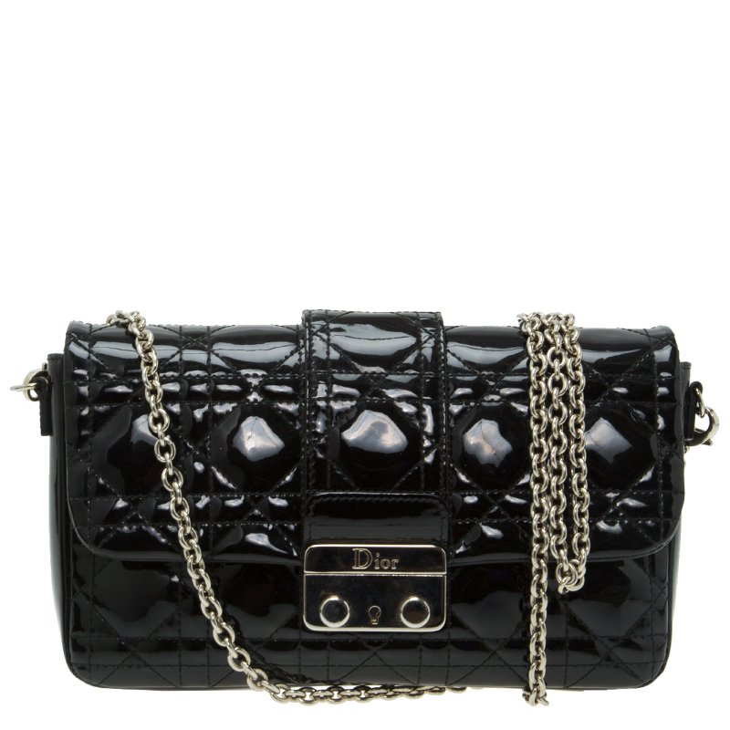 Dior Black Patent Leather New Lock Chain Clutch Bag