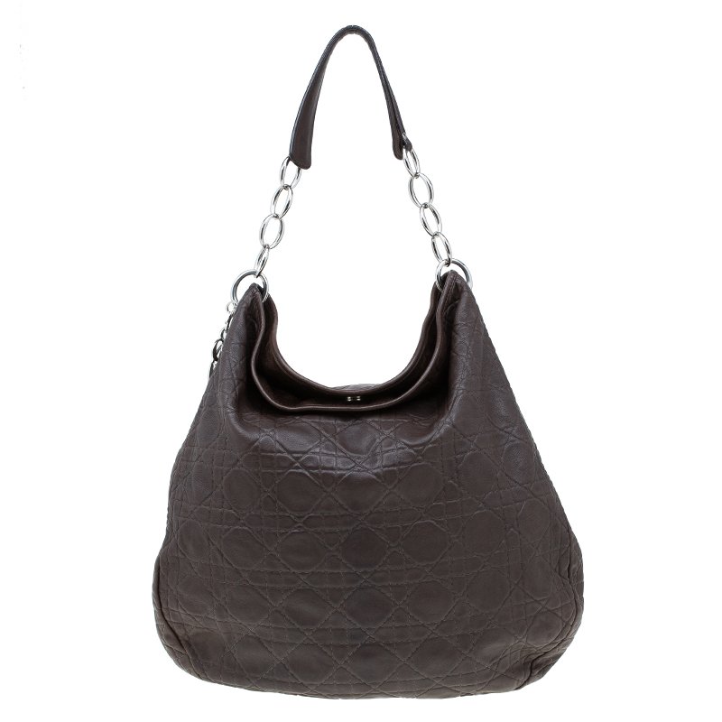 Pre Owned حقيبة ديور كاناج مبطن جلد ناعم بني كبيرة 