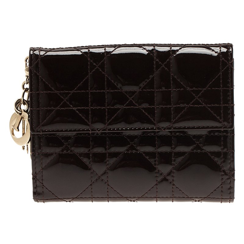 Pre Owned محفظة ديور ليدي ديور فرينش جلد  كاناج لامع عنابي