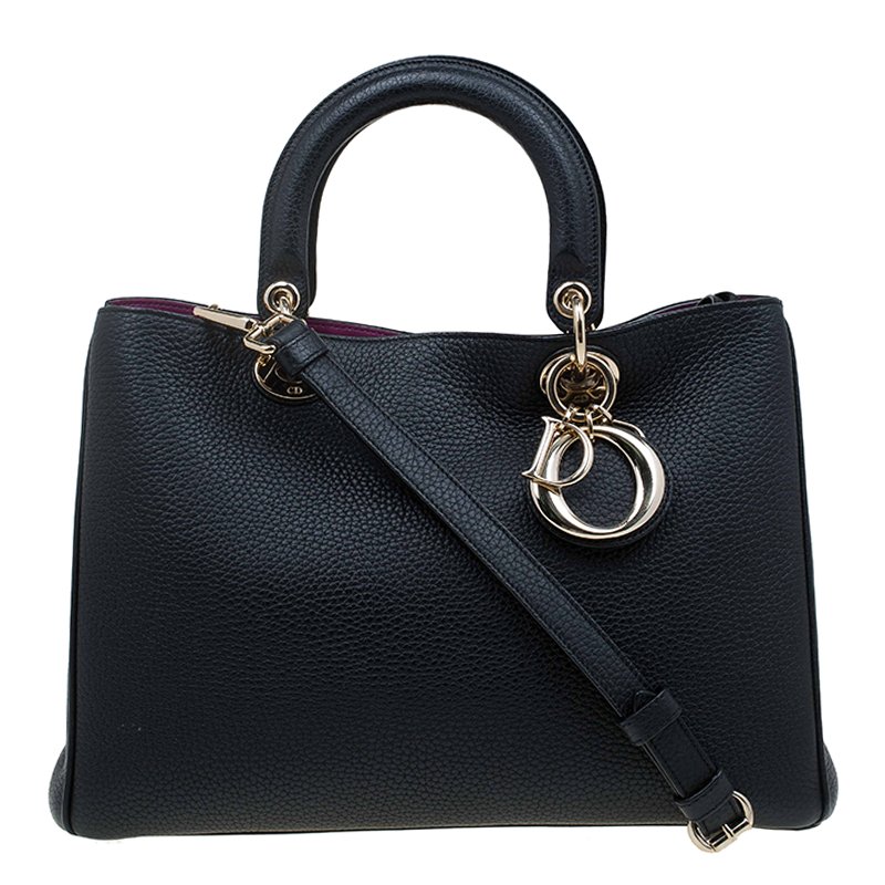 مملوكة مسبقًا Dior Black Pebbled Leather Medium Diorissimo Shopper Tote