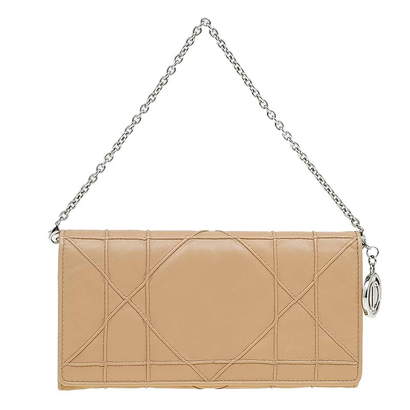 Pre Owned Dior Beige Cannage Leather Wallet on Chain