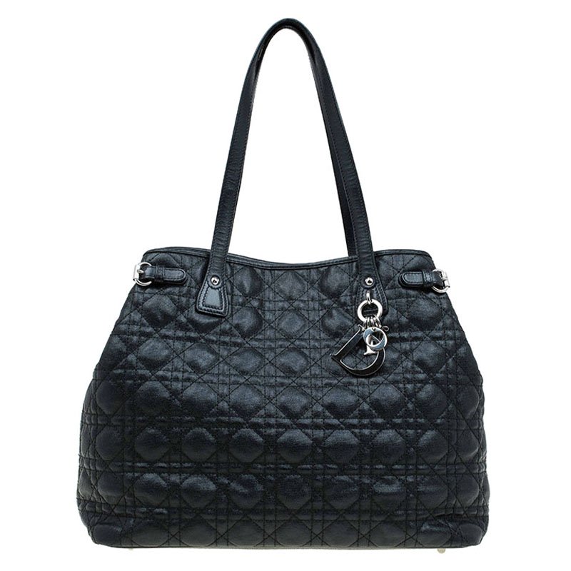 Pre Owned Dior Black Coated Canvas Medium Panarea Shopper Tote