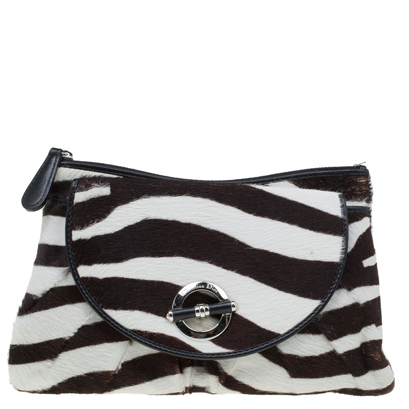 مملوكة مسبقًا Dior Zebra Print Calf Hair Jazz Club Clutch