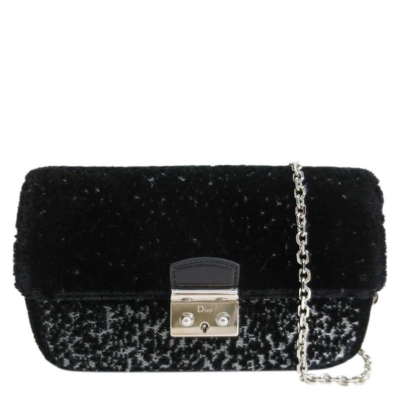Pre Owned Dior Black and Silver New Lock Chain Clutch Bag