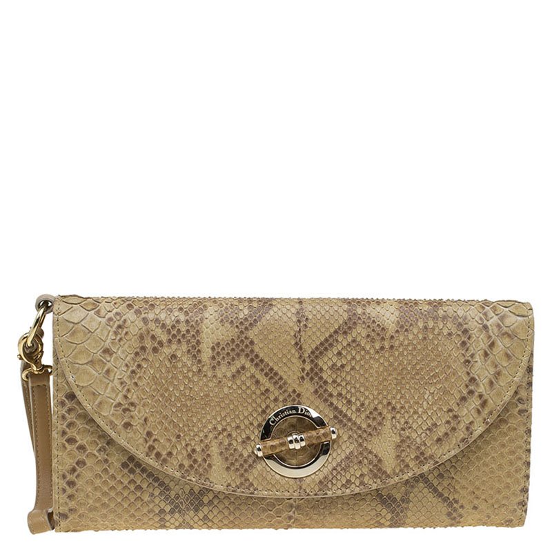 Pre Owned حقيبة كلاتش ديور حمالة معصم جاز كلاب ثعبان بيج